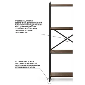 стеллаж gutta 1510х690х340 (4 полки) каркас чёрный, настил патина
