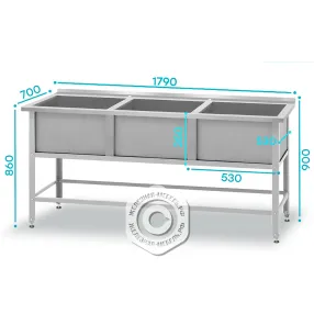 ванна моечная «norma ral» вмсн-630/3 с бортом