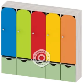 шкафчик детский для одежды 5 секции с ящиком шк-ад-35-5