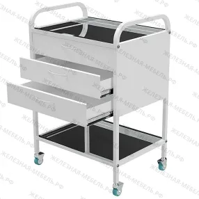 стол медицинский инструментальный сми-02-03 (полки нерж., колёса серая резина)