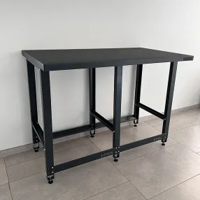 верстак standart с металлической столешницей из массива и траверсами для хранения колёс