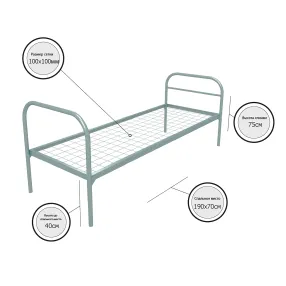 кровать металлическая одноярусная «бюджет» (700х1900, сетка 100х100)