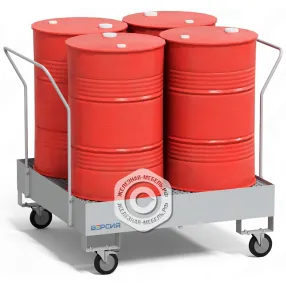 поддон для хранения 4-х бочек пдбк-04-01, на колёсах, решетчатый настил, ширина 1250