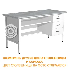 стол лабораторный сл-109 с тумбой (1400х600х750) (постформинг серый, каркас белый)