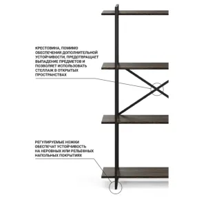 стеллаж gutta 1510х920х340 (4 полки) каркас белый, настил патина