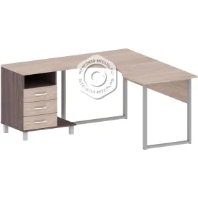 стол угловой левый с тумбой на металлическом каркасе оф-ст-199-2