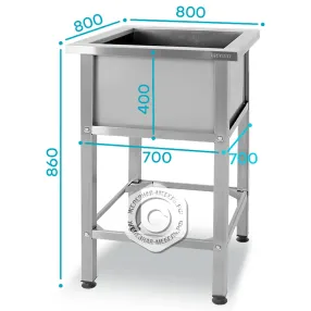 ванна моечная вмсн 800 (800х800х860) «norma inox», 1 м/о 700х700х400 (ножка проф., тр. 40х40)