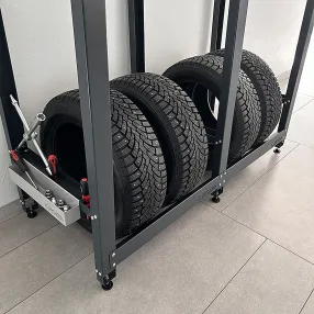 верстак standart с металлической столешницей и траверсами для хранения колёс