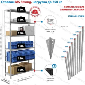стеллаж ms strong 2000х1000х500 (5 полок)