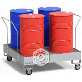 поддон для хранения 4-х бочек пдбк-04-01п, на колёсах, настил пвл, ширина 1500